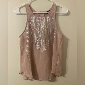 American Eagle Mauve Sequin Embellished‎ Zip Back Sleeveless Blouse Sz Small